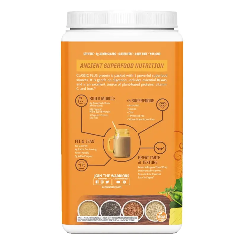 Sunwarrior Vegan Protein Classic Plus Vanilla Flavour 750g - Wellness Shoppee
