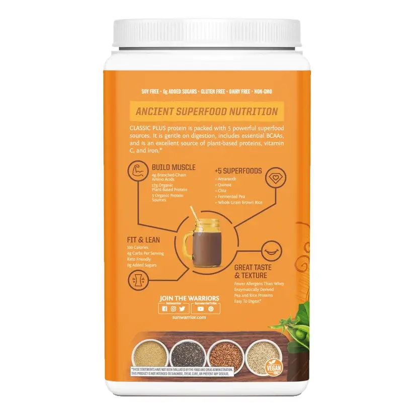 Sunwarrior Vegan Protein Classic Plus Vanilla Chocolate 750g - Wellness Shoppee
