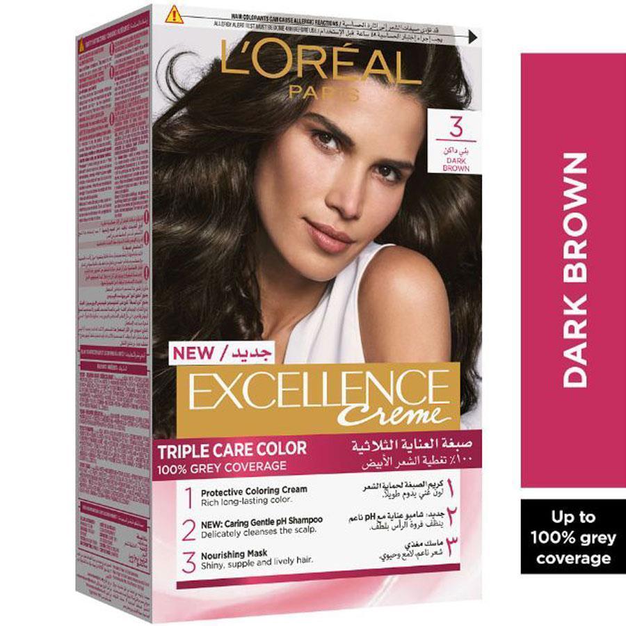 L'Oreal Paris Excellence Creme Triple Care Permanent Hair Colour 3 Dark Brown - Wellness Shoppee