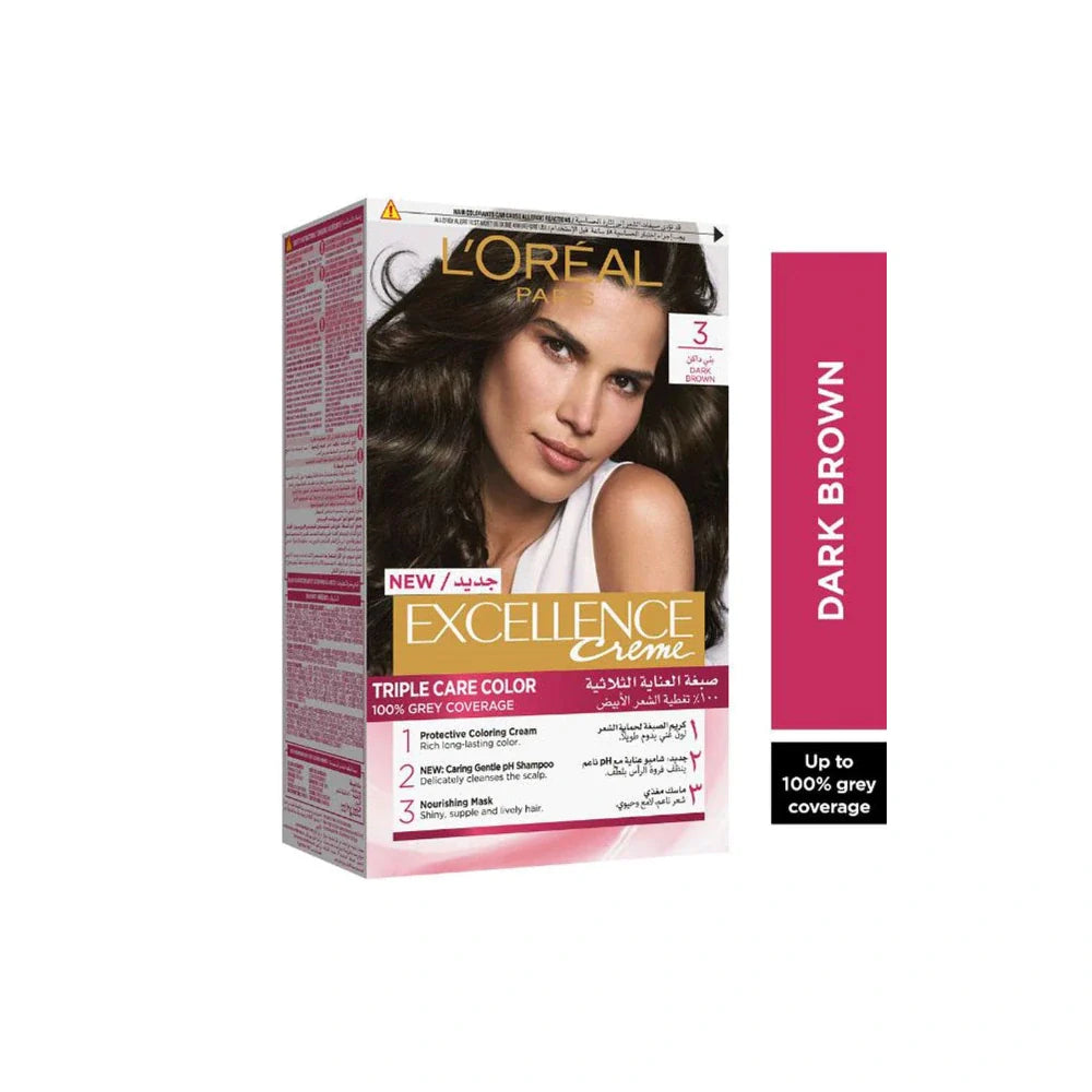 L'Oreal Paris Excellence Creme Triple Care Permanent Hair Colour 3 Dark Brown - Wellness Shoppee