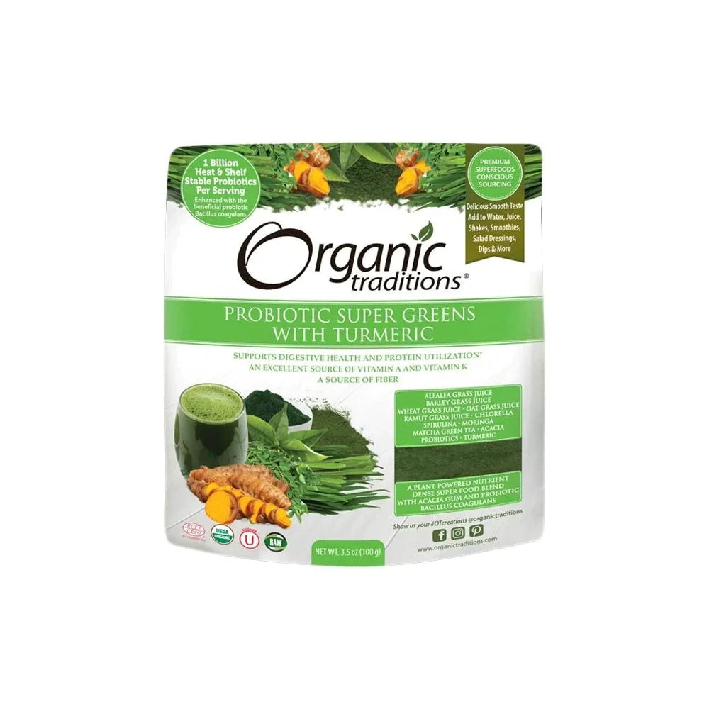 Organic Traditions Probiotic Super Greens With Turmeric 100g - Wellness Shoppee