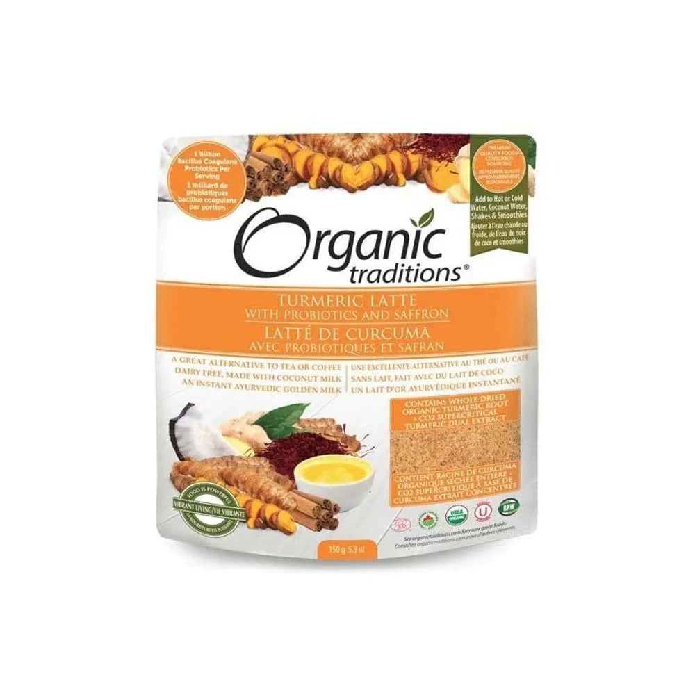 Organic Traditions Turmeric Latte With Saffron & Probiotics 150g - Wellness Shoppee